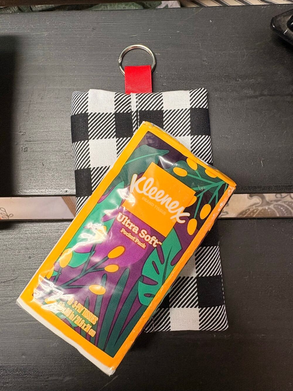 Handmade Buffalo Plaid Pocket Tissue Holder Keychain | Refillable Kleenex Pouch